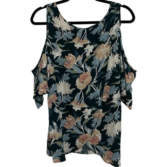 DAYTRIP Floral Flutter Sleeve Cold Shoulder Tulip Back Top L - Picture 6 of 15